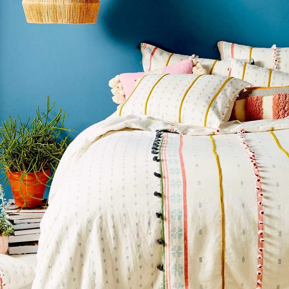 Anthropologie Tasseled Araya Queen duvet cover